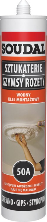 SOUDAL Wodny Klej Montażowy 50A - Sztukaterie - Gzymsy - Rozety - 280ML