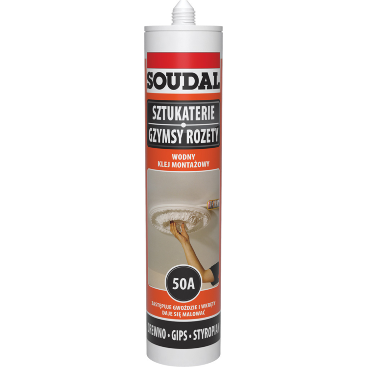 SOUDAL Wodny Klej Montażowy 50A - Sztukaterie - Gzymsy - Rozety - 280ML