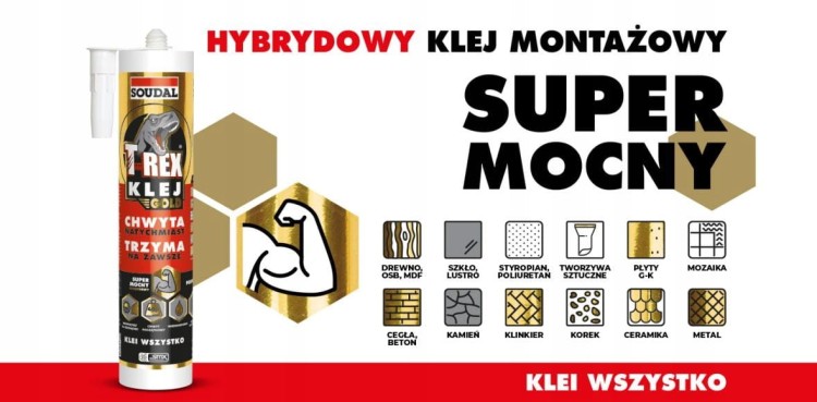 T-REX GOLD STRONG klej montażowy supermocny do betonu ceramiki styropianu